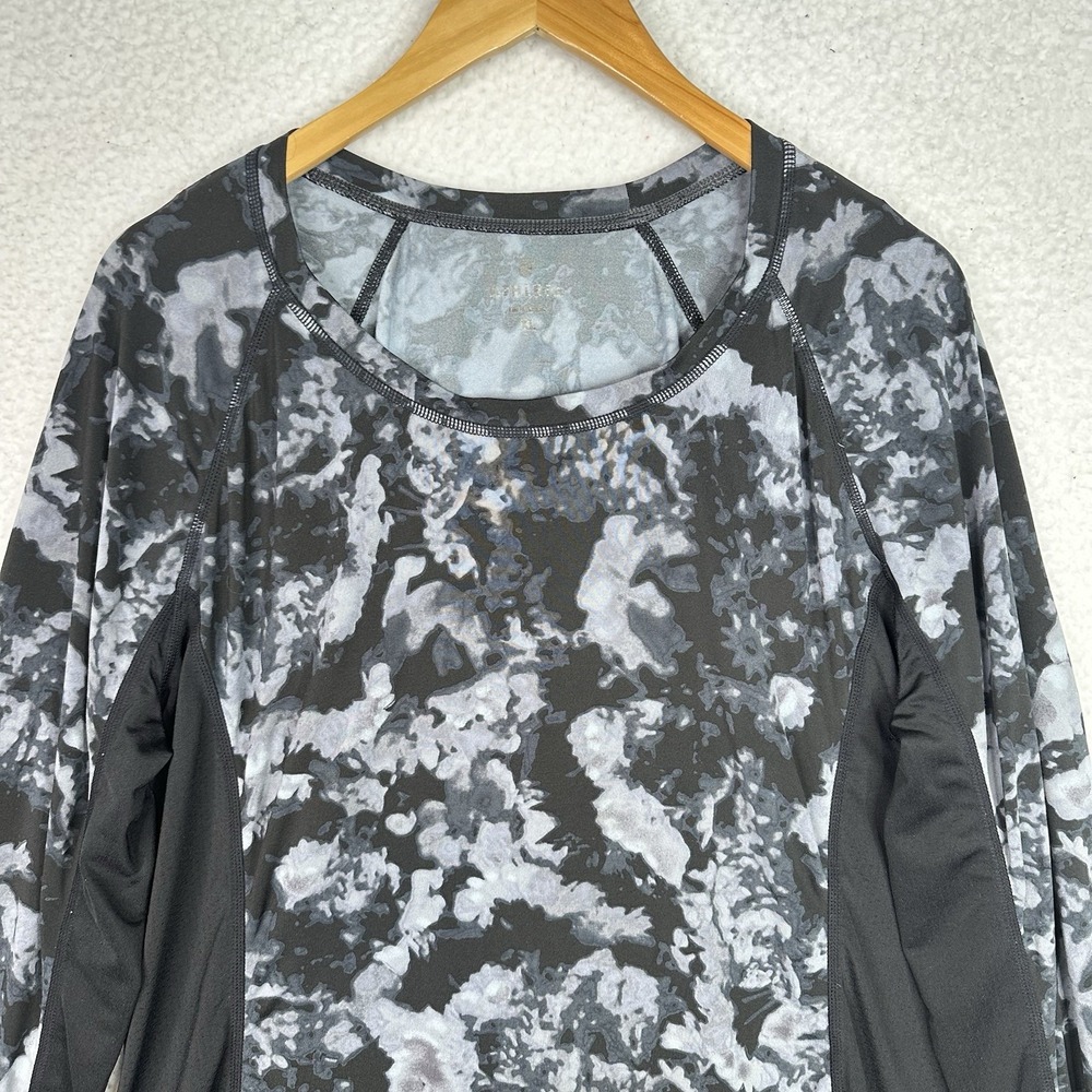Athleta Camo Long Sleeve Workout Top XL Gray Black Thumbholes Athletic Running - Picture 2 of 11